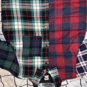 Plaid Button-Up Shirt in Green and Red